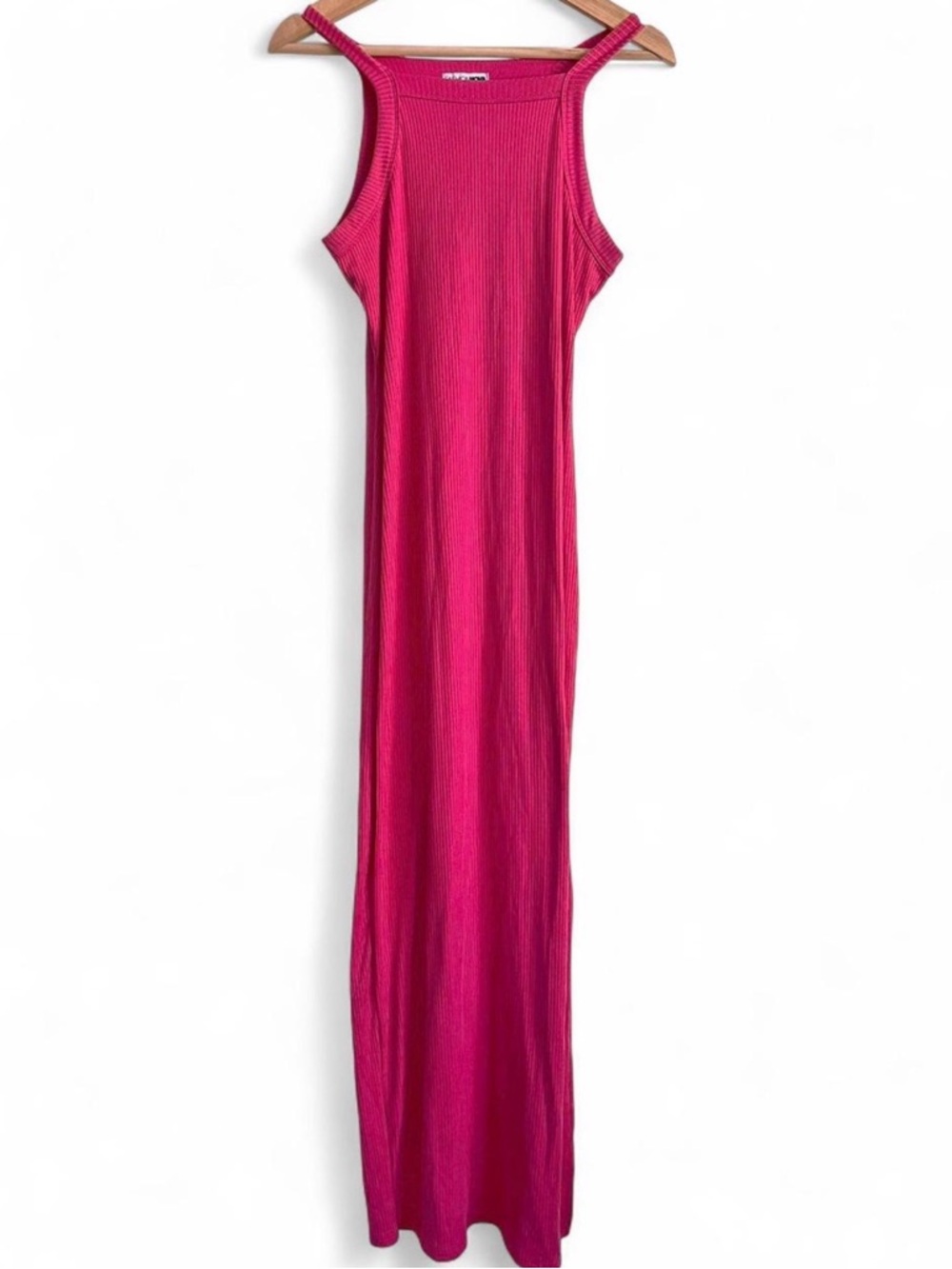Fashion Nova Ribbed Maxi Tank Dress in Hot Pink